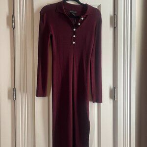 House Of Harlow 1960 Collared Ribbed Sweater Dress Pearl Buttons